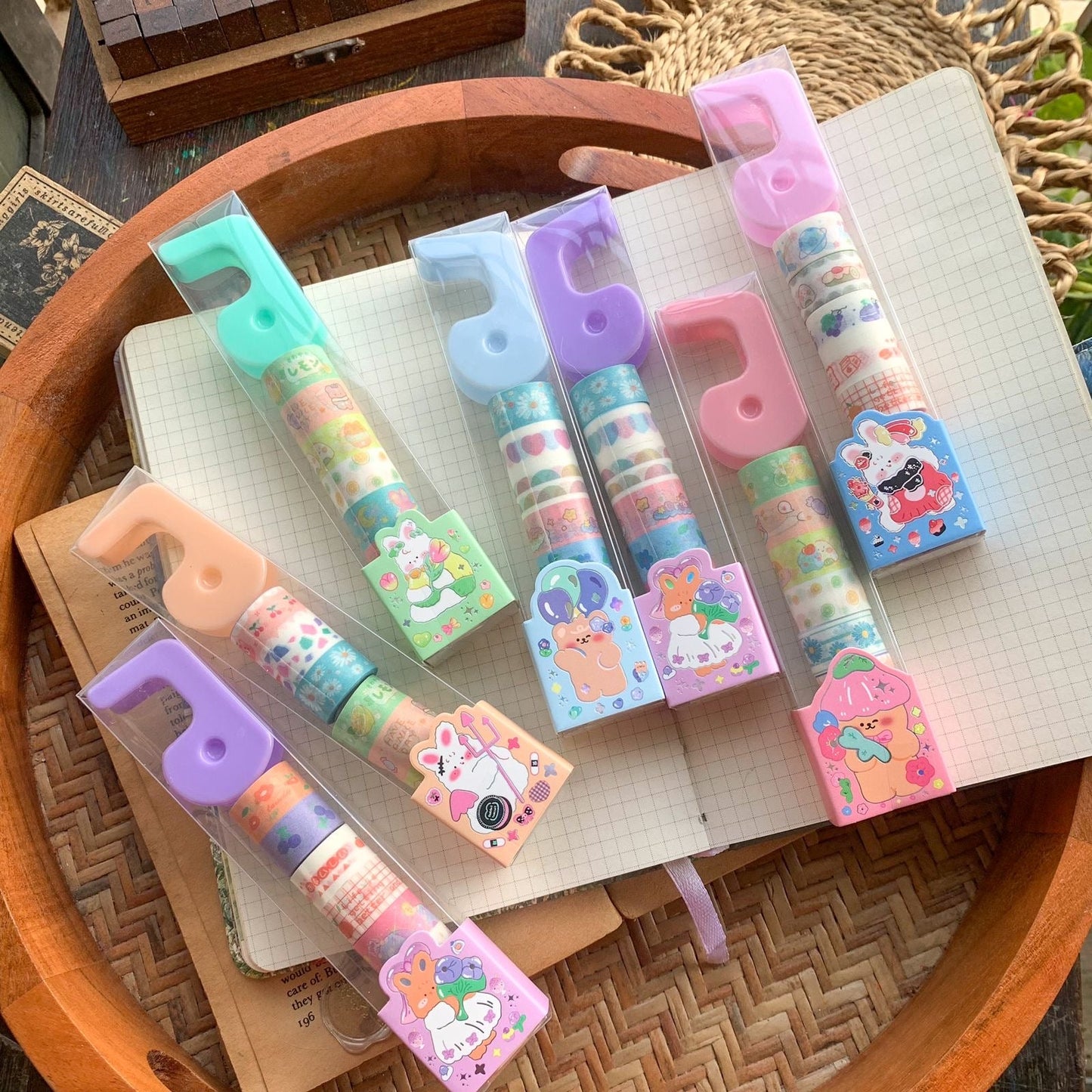Kawaii Mini Washi Tape Rolls + Tape Dispenser