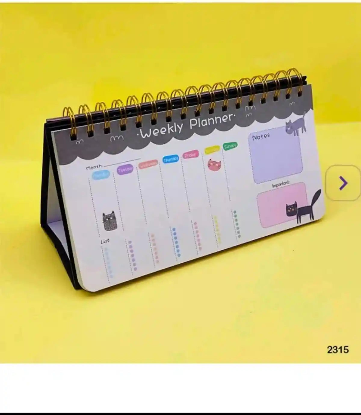 Cat Themed Spiral Desk Planner